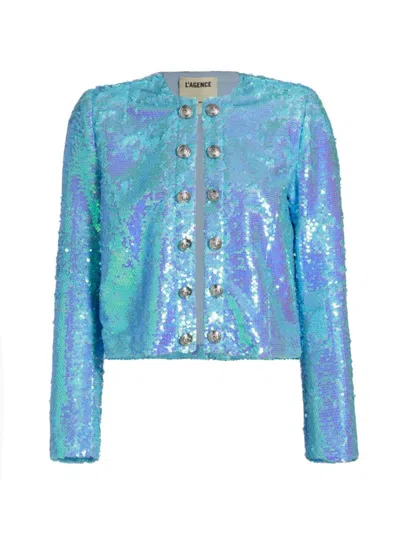 L Agence Cerise Sequin Jacket In Cloud Blue