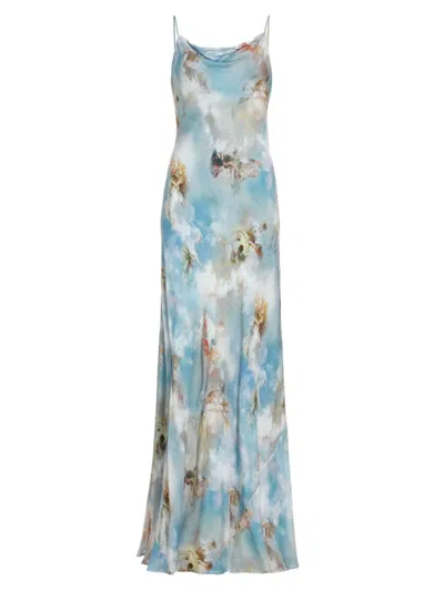 L Agence Christine Silk Dress In Light Blue Multi