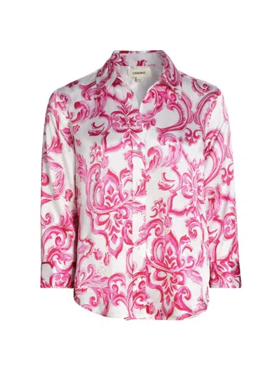 L Agence Women's Dani Printed Silk Blouse In Pink