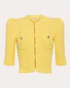 L Agence Delilah Crop Textured Cardigan Pale Yellow In Yellow