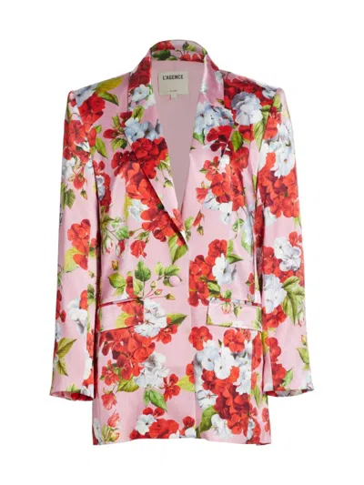 L Agence Women's Gwyneth Floral Satin Relaxed Blazer In Cotton Candy Multi Hydrangea