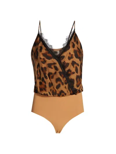 L Agence Women's Jaxon Leopard Silk Surplice Bodysuit In Brown Multi Sahara Leopard