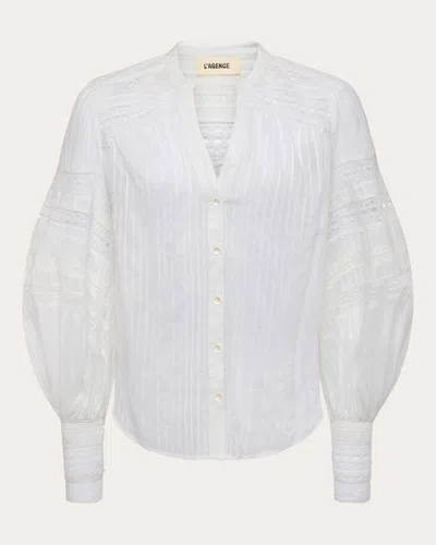 L Agence Women's Kiera Cotton Jacquard Laser-cut Blouse