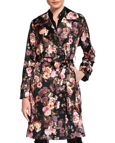 Pre-owned L Agence Women's L'agence Atticus Floral Print Trench Coat, Size S/p M - Black