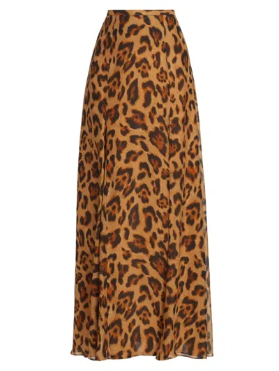 L Agence Women's Luca Silk Maxi Skirt In Brown Mult Isahara Leopard