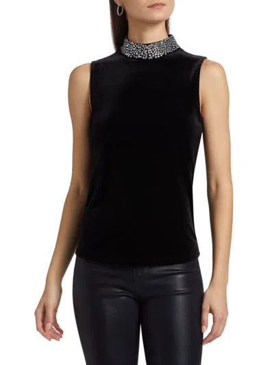L'AGENCE WOMEN'S MADELYN CRYSTAL-EMBELLISHED MOCK TURTLENECK SLEEVELESS TOP