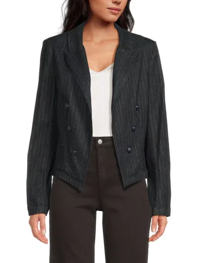 L Agence Women's Pinstripe Cropped Double-breasted Jacket In Black