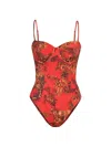L AGENCE WOMEN'S RED JUNGLE AMIE FLORAL SHAPING ONE-PIECE SWIMSUIT