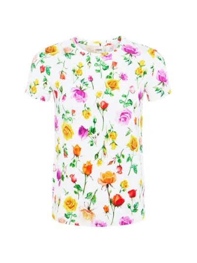 L Agence L'agence Ressi Short Sleeved Crewneck Mix Rose Print Tee In White Multi Mix Rose