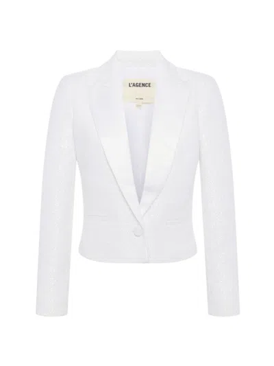 L Agence Women's Scarlet Sequined Crop Blazer In White