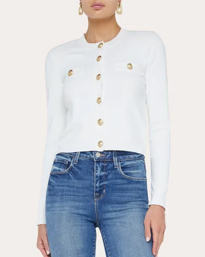 L'agence Womens Knit Long Sleeves Cardigan Sweater In White