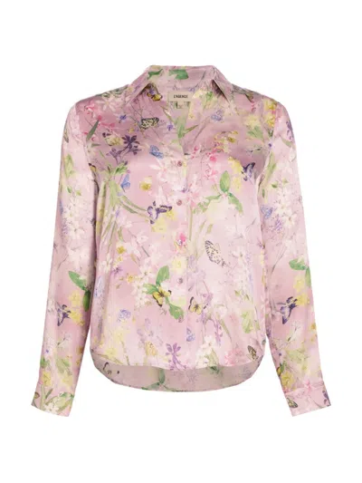L Agence Women's Tyler Floral Silk Button-front Blouse In Lilac Snow Butterfly