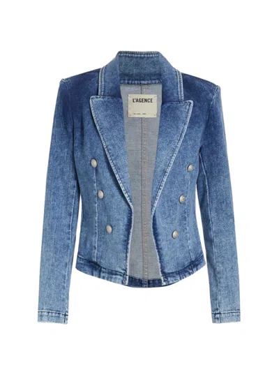 L Agence L'agence Wayne Crop Denim Double Breasted Jacket In Toronto