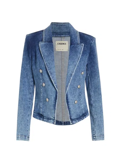 L'agence Wayne Crop Denim Double Breasted Jacket In Toronto