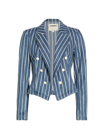 L Agence Women's Wayne Striped Denim Crop Jacket In Blue