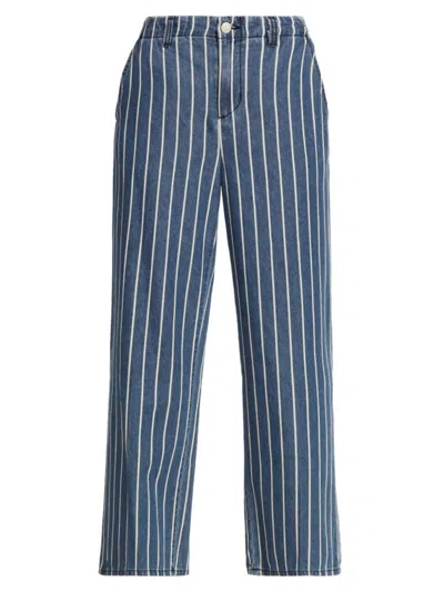L Agence Women's Zayne Striped Denim Crop Trousers In Denim Stripe