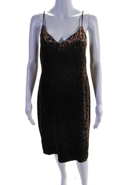 L Agence Womens Animal Print V-neck Sleeveless Zip Up Slip Dress Brown
