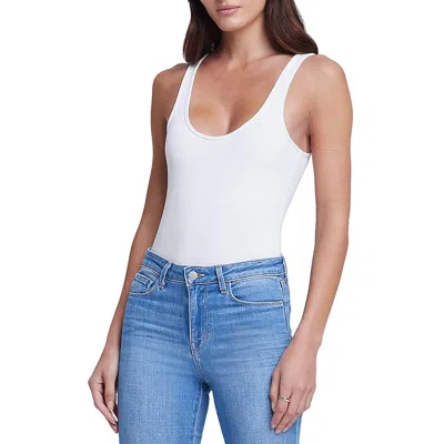 L Agence Womens Ribbed Cotton Stretch Bodysuit In White