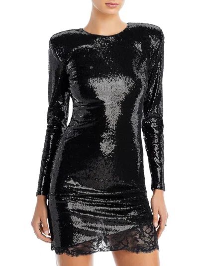 L Agence Womens Sequined Long Sleeves Mini Dress In Black