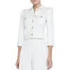 L Agence Womens Shoulder Pads Cropped Shirt Jacket In White