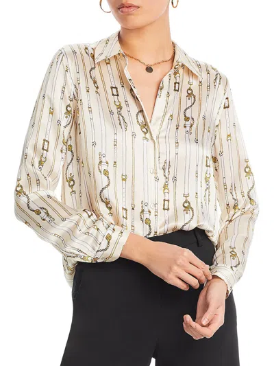 L Agence Womens Silk Button Down Blouse In Beige