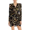 L Agence Clarice Chain Print Long Sleeve Stretch Silk Dress In Multi