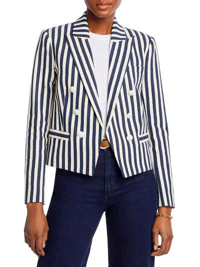 L'agence Womens Striped Cropped Double-breasted Blazer In Blue
