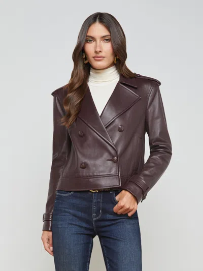 L'agence Xoey Cropped Leather Trench Coat In Dark Syrah