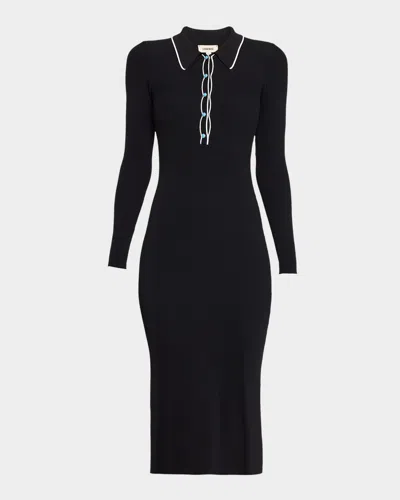 L Agence Yaretzi Ribbed Long-sleeve Midi Dress