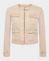 L Agence Yari Collarless Denim Jacket In Biscuit