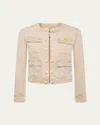 L Agence Yari Collarless Denim Jacket In Biscuit