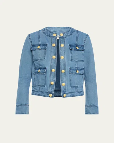 L Agence Yari Collarless Denim Jacket In La Jolla