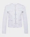 L Agence Yari Collarless Denim Jacket In White