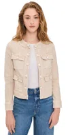 L Agence Yari Collarless Denim Jacket In Biscuit