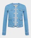 L Agence Yari Faded Collarless Denim Jacket In Euclid