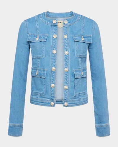 L AGENCE YARI FADED COLLARLESS DENIM JACKET