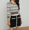 L Agence Yukio Cropped Pullover In White/ Black/ Gold Stripe