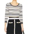 L Agence Yukio Cropped Pullover In White/ Black/ Gold Stripe In Multi