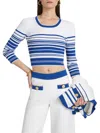 L Agence Yukio Striped Cropped Crewneck Top In White Navy In Multi