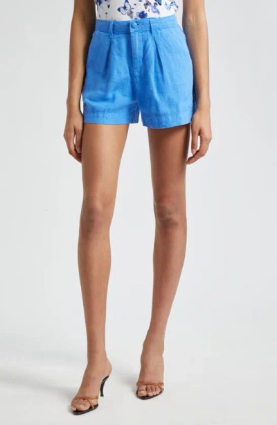 L Agence Zahari Linen Pleated Short In Palace Blue