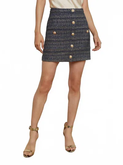 L AGENCE ZANDER TWEED MINI SKIRT IN BLUE/GREEN MULTI