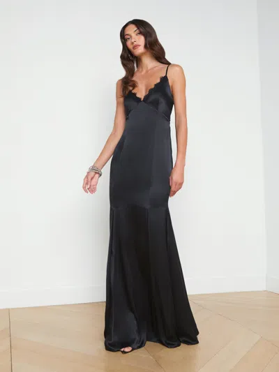 L Agence Zanna Lace-trim Silk Gown In Black