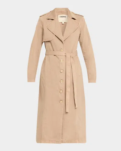 L Agence Zavia Denim Trench Coat In Brown