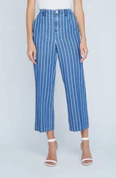 L'agence Wayne Stripe Double Breasted Crop Denim Jacket In Denim Stripe
