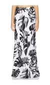 L Agence Zeta Long Skirt In Black And White Plam Print In Black & White Palm Leaves