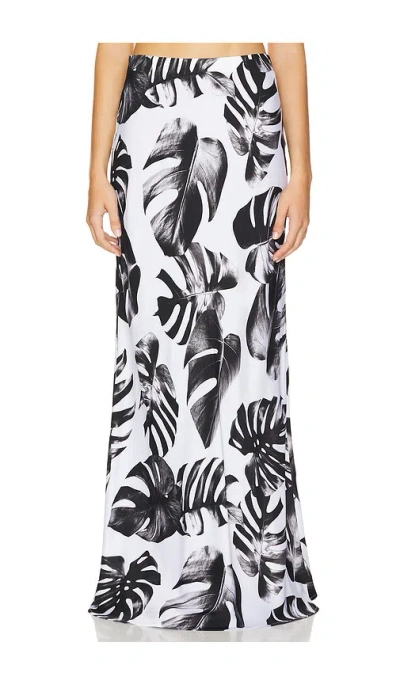 L'agence Zeta Long Skirt In Black And White Plam Print In Black/white Palm Leaves