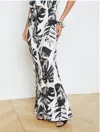 L Agence Zeta Long Skirt In Black And White Plam Print In Multi