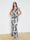 L Agence Zeta Long Skirt In Black And White Plam Print In Black/white Palm Leaves