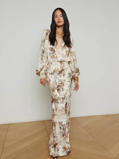 L Agence Zeta Maxi Skirt In Ecru Multi Tapestry Jungle