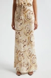 L AGENCE ZETA PAISLEY SATIN MAXI SKIRT